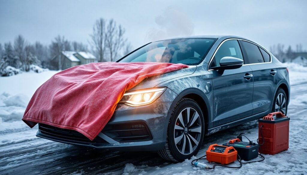 Расходы на автоодеяло и другие средства для зимнего запуска. - иллюстрация