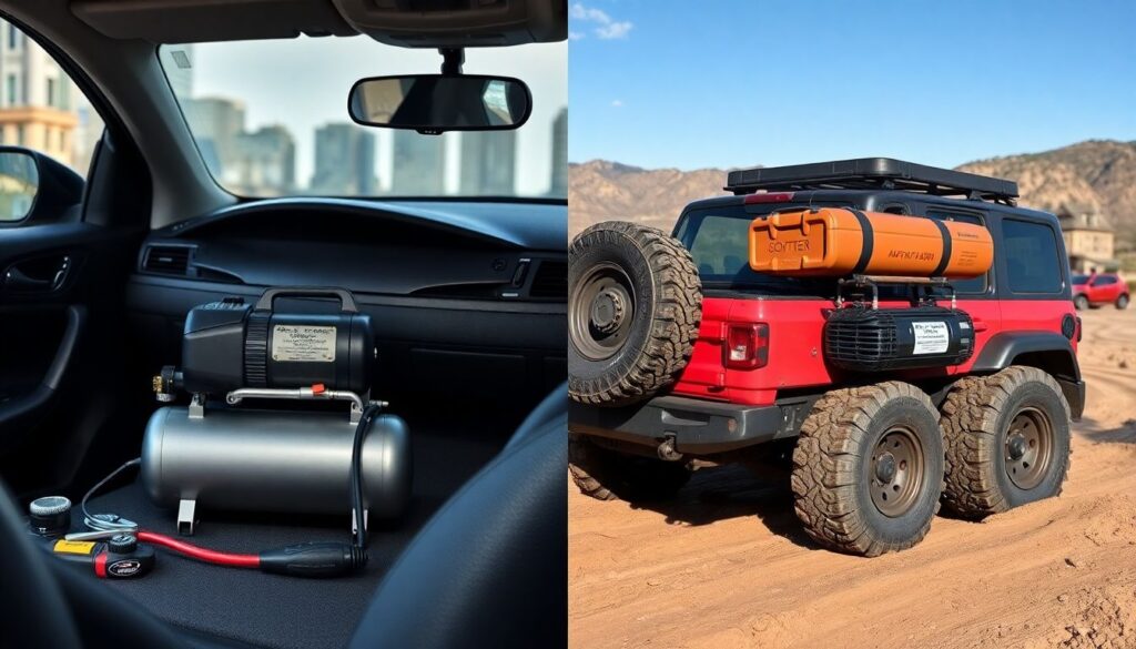 Расходы на автомобильный компрессор и набор инструментов. - иллюстрация